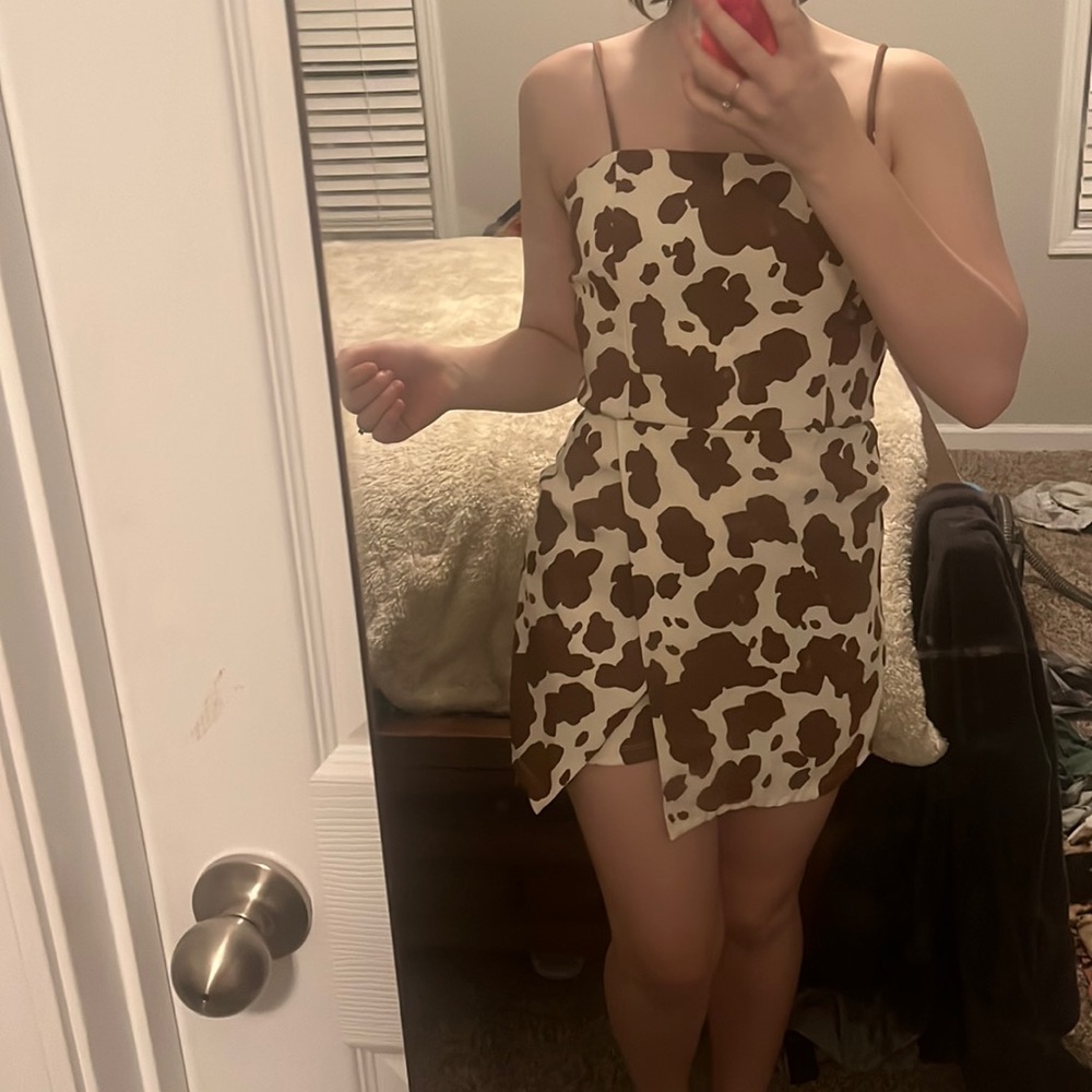 Medium alterd state cow print romper/dress